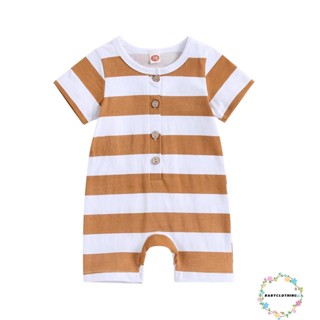 Babyclothes- ชุดจั๊มสูทรอมเปอร์ แขนสั้น ลายทาง ติดกระดุม สําหรับเด็กทารกแรกเกิด เด็กผู้ชาย เด็กผู้หญิง ฤดูร้อน