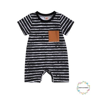 Babyclothes- ชุดจั๊มสูท รอมเปอร์ แขนสั้น คอกลม ลายทาง แฟชั่นฤดูร้อน สําหรับเด็กทารกผู้ชาย