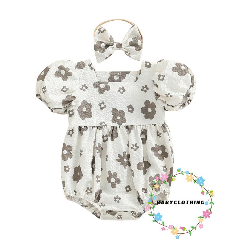 babyclothes-ชุดจั๊มสูทรอมเปอร์-แขนสั้น-แขนพัฟ-พิมพ์ลายดอกไม้-พร้อมที่คาดผม-สําหรับเด็กทารกแรกเกิดผู้หญิง