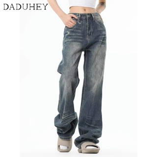 DaDuHey🎈 American Style Retro High Street Ripped Jeans Women Fashion Straight-Leg Wide Leg Loose Casaul Mopping Ins Brand Pants