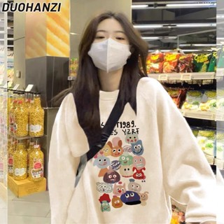 Duohanzi เสื้อกันหนาว แขนยาว ทรงหลวม ลายกราฟฟิติน่ารัก เข้ากับทุกการแต่งกาย สําหรับผู้หญิง