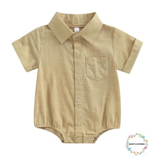 Babyclom- ชุดรอมเปอร์ จั๊มสูท แขนสั้น กระดุม สีพื้น ฤดูร้อน สําหรับเด็กวัยหัดเดิน เด็กผู้ชาย เด็กผู้หญิง เสื้อผ้าน่ารัก