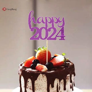 Abongbang ท็อปเปอร์ไม้จิ้มฟัน ลาย Happy New Year 2024 2024 สําหรับตกแต่งเค้กคริสต์มาส ปาร์ตี้ปีใหม่ 2024 10 ชิ้น