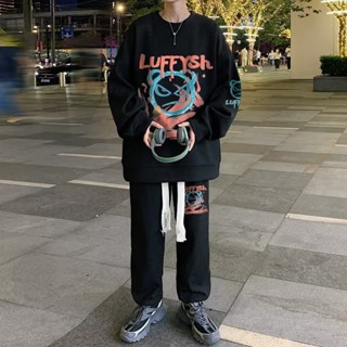 เสื้อสเวตเตอร์และกางเกงขายาวผู้ชายแขนยาวอารมณ์เรียบง่ายสไตล์ญี่ปุ่น