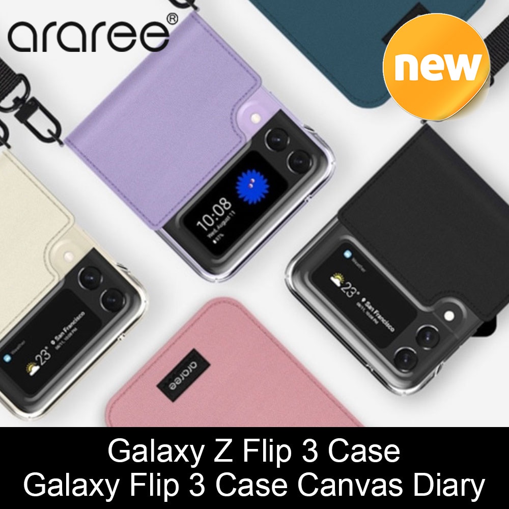 araree-เคสโทรศัพท์-ผ้าแคนวาส-พร้อมสายคล้องไหล่-สีดำ-สำหรับ-samsung-galaxy-z-flip-3