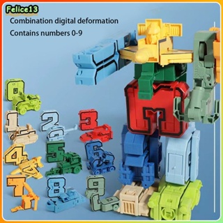 Creative Boy Puzzle การศึกษาหมายเลข 0-9 รถดิจิตอลเปลี่ยนหุ่นยนต์เด็กของเล่น-FE
