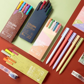 5 ชิ้น / กล่อง ปากกาเป็นกลาง Morandi คละสี แห้งเร็ว ปากกาเจล อุปกรณ์การเรียน สํานักงาน เครื่องเขียน