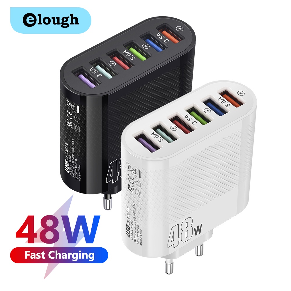 elough-อะแดปเตอร์ชาร์จโทรศัพท์มือถือ-usb-48w-qc-3-0-6-พอร์ต-ชาร์จไว-สําหรับเดินทาง