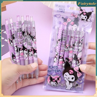 ❀ 6 ชิ้น/เซ็ต Sanrio ปากกาเจลการ์ตูน Hello Kitty Melody Kuromi Cinnamoroll Neutral Pen Roller Ball Pen 0.5 มม. สีดำชุดเครื่องเขียนโรงเรียนของขวัญ