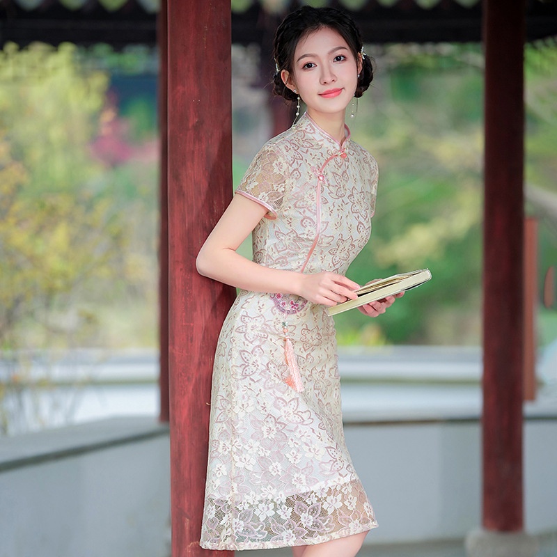 ชุดเดรสกี่เพ้า-ปักลายลูกไม้-สีเขียว-สีชมพู-สไตล์วินเทจ-พลัสไซซ์-สําหรับผู้หญิง-2023