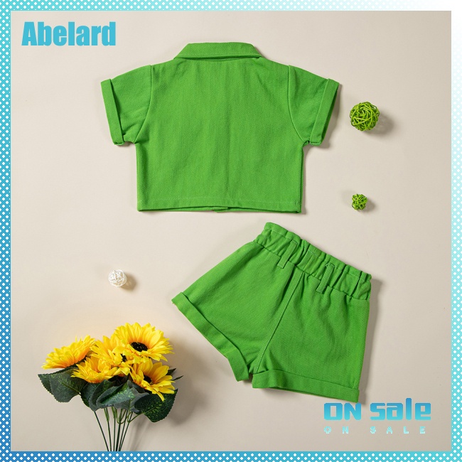 abelard-ชุดเสื้อเชิ้ตยีนแขนสั้น-คอปก-และกางเกงขาสั้น-แต่งกระดุมแถวเดียว-สีพื้น-สําหรับเด็กผู้หญิง-2-ชิ้น