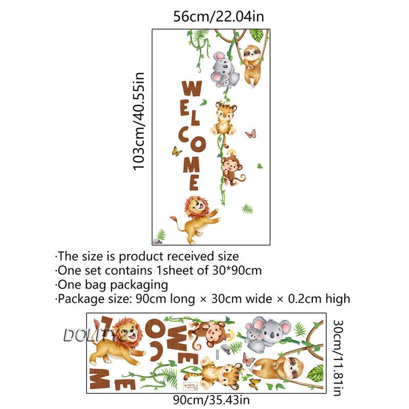 dolity2-สติกเกอร์วอลเปเปอร์-ลาย-welcome-รูปสิงโต-ช้าง-ลิง-เสือ-สําหรับติดตกแต่งผนังห้องเด็ก-diy