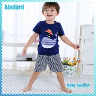 Abelard ชุดเสื้อผ้าเด็ก เสื้อยืด ลายการ์ตูน + กางเกงขาสั้น ลําลอง 2 ชิ้น