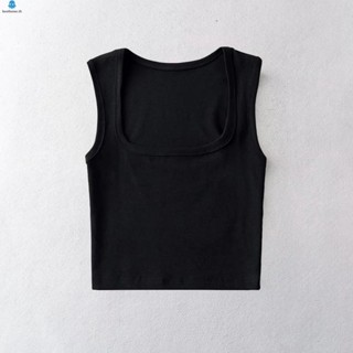 เสื้อกล้าม คอสี่เหลี่ยม โชว์สะดือ สีพื้น สําหรับผู้หญิง