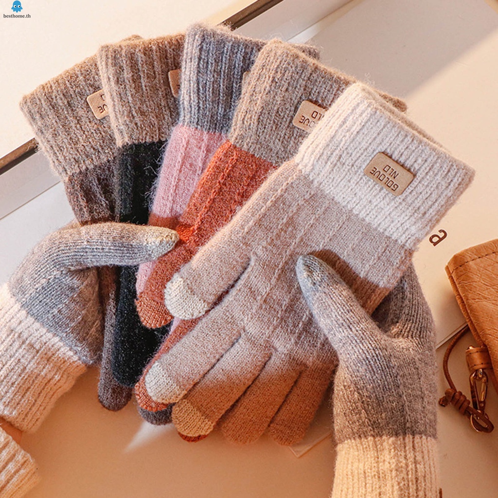 ถุงมือ-ผ้าขนแกะถัก-ให้ความอบอุ่น-เหมาะกับฤดูหนาว-สําหรับขี่จักรยานทุกเพศ
