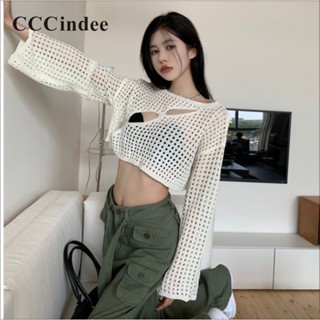 Cccindee ใหม่ เสื้อกันหนาวแขนยาวลําลอง ทรงหลวม ลายทาง สีตัดกัน แฟชั่นสําหรับสตรี 2023