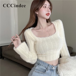 Cccindee ใหม่ เสื้อกันหนาวลําลอง แขนยาว เปิดไหล่ สีพื้น แฟชั่นสําหรับสตรี 2023