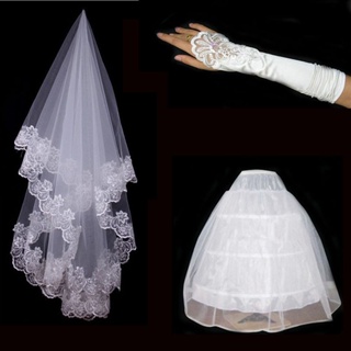พร้อมส่ง ถุงมือผ้าคลุมหน้า สามชิ้น สําหรับเจ้าสาว งานแต่งงาน