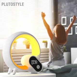 Plutostyle นาฬิกาปลุกพระอาทิตย์ขึ้น รูปร่าง Q จอแสดงผลดิจิตอลสีขาว 3 ใน 1 มัลติฟังก์ชั่น วิทยุ FM นาฬิกาปลุกไฟกลางคืนข้างเตียงสำหรับนอน