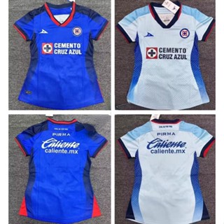 เสื้อกีฬาแขนสั้น ลายทีมชาติฟุตบอล Cruz Azul สีฟ้า สําหรับผู้หญิง 2023 24