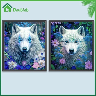 【Doub X ✮】ภาพวาดปักเพชร ทรงกลม ลายหมาป่าสีขาว 5D DIY สําหรับตกแต่งบ้าน ✮