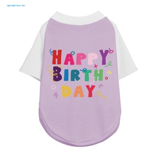 Ag เสื้อผ้าสัตว์เลี้ยง เสื้อยืด พิมพ์ลาย Happy Birthday ระบายอากาศ สองขา แฟชั่นฤดูร้อน สําหรับสุนัข และแมว