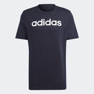 adidas ไลฟ์สไตล์ เสื้อยืดผ้าซิงเกิลเจอร์ซีย์ปักโลโก้แนวนอน Essentials ผู้ชาย สีน้ำเงิน IC9275