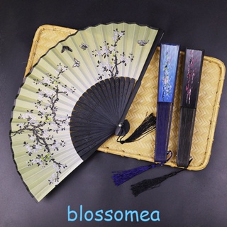 Blossomea พัดผ้าไหม แบบพับได้ ลายดอกไม้ ดอกพลัม ดอกซากุระ สไตล์ญี่ปุ่น สําหรับผู้หญิง
