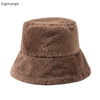 [bigmango] หมวกบักเก็ต ผ้าขนสัตว์ถัก ขนกระต่าย สีพื้น แฟชั่นฤดูหนาว สไตล์เรโทร สําหรับผู้หญิง พร้อมส่ง
