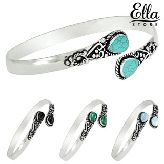 Ellastore123 สร้อยข้อมือ กําไลข้อมือ แฮนด์เมด รูปหยดน้ํา ประดับพลอยเทียม เทอร์ควอยซ์ ปรับได้ สไตล์เรโทร