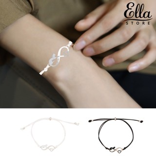 Ellastore123 สร้อยข้อมือเชือกถัก แฮนด์เมด รูปหัวใจ แมวดํา ปรับได้ เครื่องประดับแฟชั่น สําหรับผู้หญิง