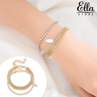 Ellastore123 สร้อยข้อมือ ประดับพลอยเทียม ใส ปรับได้ เครื่องประดับ สําหรับผู้หญิง