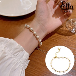 Ellastore123 สร้อยข้อมือแฟชั่น ประดับลูกปัดไข่มุกเทียม เคลือบเงา ปรับขนาดได้