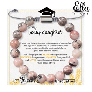 Ellastore123 สร้อยข้อมือลูกปัดหินธรรมชาติ ทรงกลม สีชมพู 8 มม. พร้อมการ์ดสร้างแรงบันดาลใจ ปรับได้ ของขวัญรับปริญญา สําหรับลูกสาว