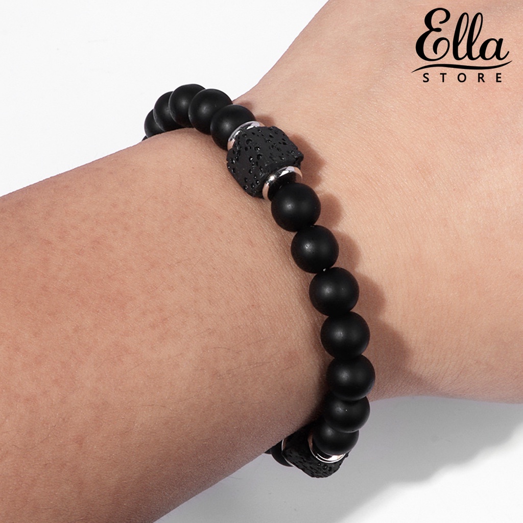 ellastore123-สร้อยข้อมือลูกปัดหินธรรมชาติ-เนื้อแมตต์-ปรับได้-ของขวัญวันพ่อ-สําหรับผู้ชาย