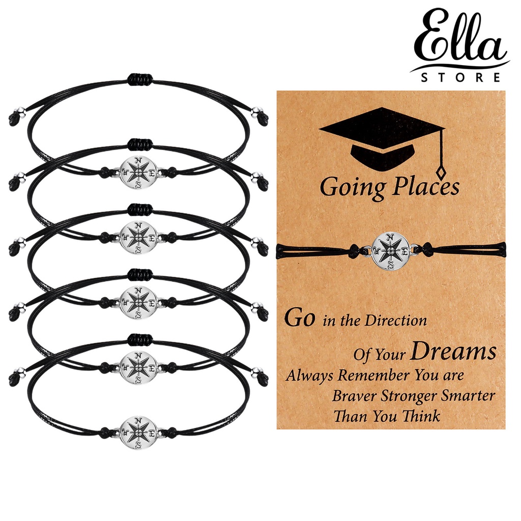 ellastore123-สร้อยข้อมือเข็มทิศถัก-แฮนด์เมด-ปรับได้-พร้อมการ์ดสร้างแรงบันดาลใจ-ของขวัญรับปริญญา-5-ชิ้น-ต่อชุด