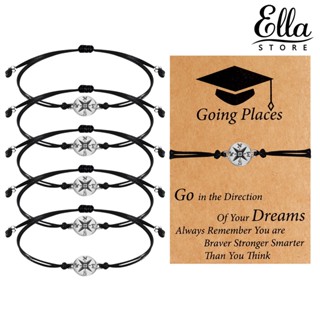 Ellastore123 สร้อยข้อมือเข็มทิศถัก แฮนด์เมด ปรับได้ พร้อมการ์ดสร้างแรงบันดาลใจ ของขวัญรับปริญญา 5 ชิ้น ต่อชุด