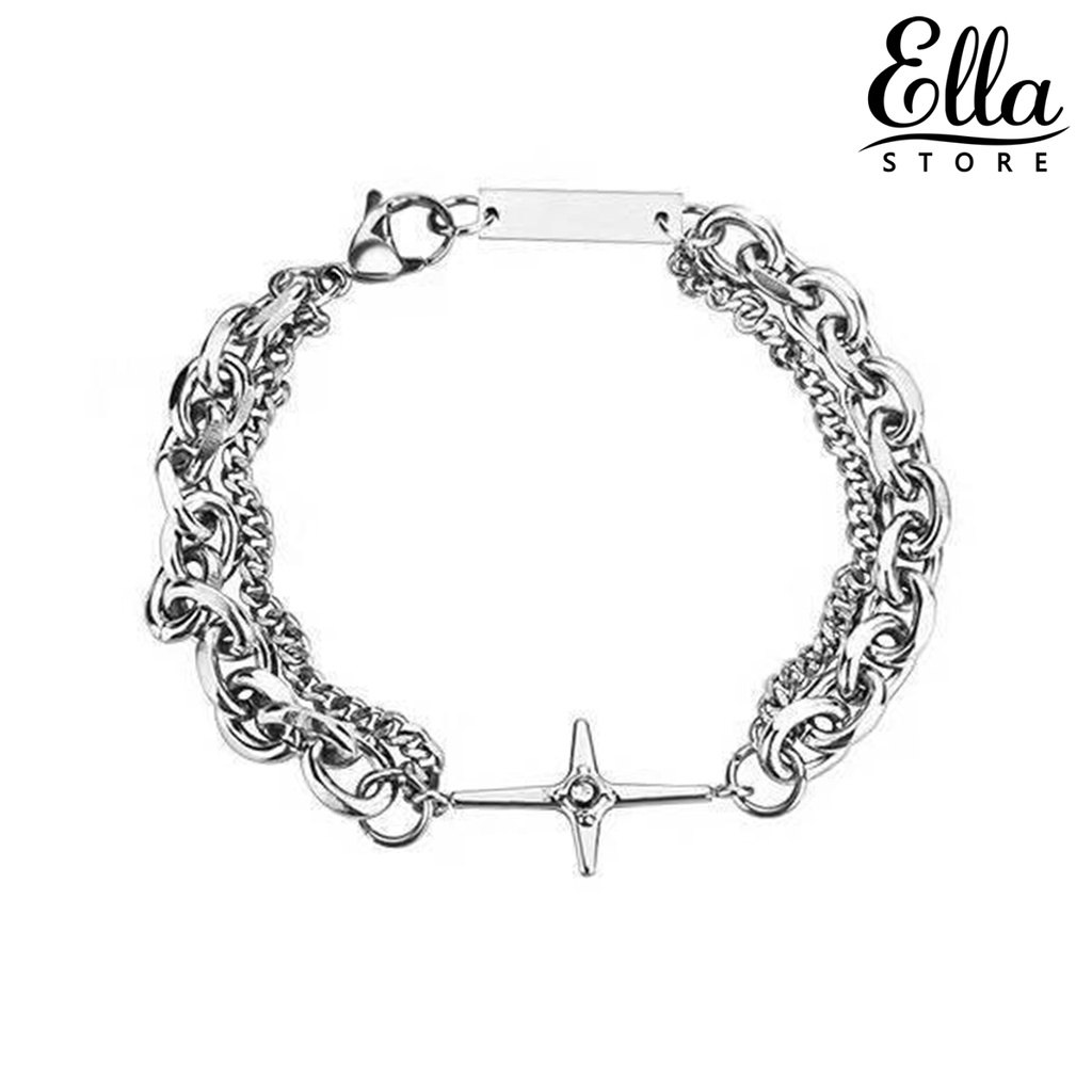 ellastore123-สร้อยข้อมือโซ่-ชุบไฟฟ้า-หลายชั้น-ติดทนนาน-ไม่ซีดจาง-เครื่องประดับ