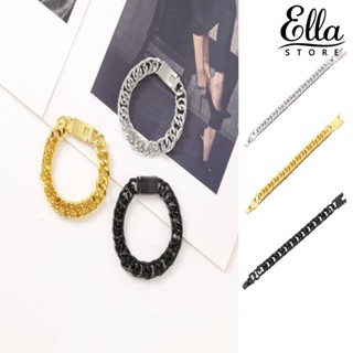 Ellastore123 สร้อยข้อมือโซ่ สเตนเลส สีพื้น สไตล์ฮิปฮอป สําหรับผู้หญิง และผู้ชาย