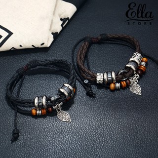 Ellastore123 สร้อยข้อมือลูกปัด อัลลอยถักมือ หลายชั้น สไตล์วินเทจ เครื่องประดับ ของขวัญ สําหรับผู้หญิง ผู้ชาย