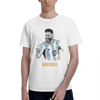 เสื้อยืดแขนสั้น พิมพ์ลายฟุตบอล Lionel Messi สําหรับผู้ชาย