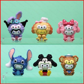 Fash โมเดลฟิกเกอร์ Sanrio x Disney Cinnamoroll StellaLou Kuromi Linabell Melody ของเล่นสําหรับเด็ก 6 ชิ้น