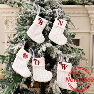 ถุงเท้า ผ้าขนสัตว์ถัก ปักลายตัวอักษร สีขาว เหมาะกับของขวัญคริสต์มาส สําหรับเด็ก N2C8