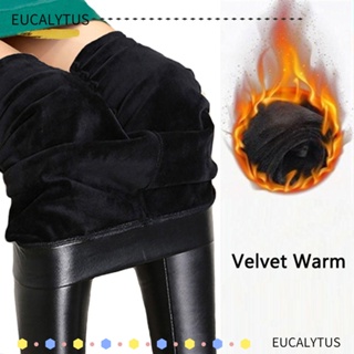 Eutus กางเกงเลกกิ้งขายาว หนัง PU หนา เอวสูง ยาวถึงข้อเท้า สีดํา แฟชั่นฤดูหนาว สําหรับสตรี