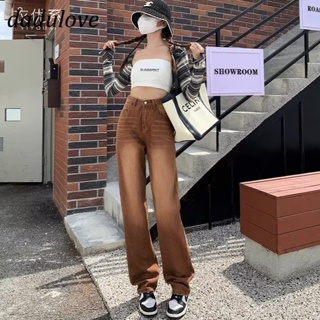 DaDulove💕 New American ins high street washed thin jeans niche high waist wide leg pants large size trousers