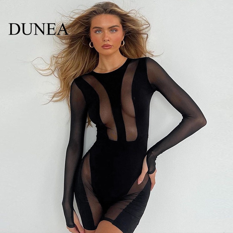 dunea-ชุดจั๊มสูท-ผ้าตาข่าย-มีซิป-เซ็กซี่-สําหรับผู้หญิง