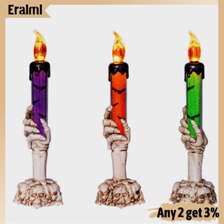 Eralml เชิงเทียน รูปกะโหลกผี ไร้เปลวไฟ สําหรับตกแต่งปาร์ตี้ฮาโลวีน บาร์ 3 แพ็ค