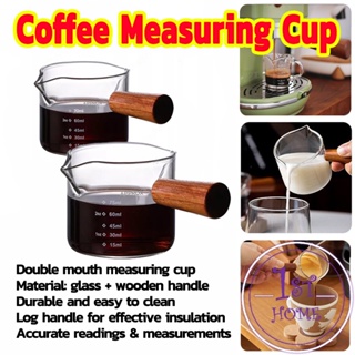 ถ้วยตวง ด้ามจับไม้ ขนาด 70 ml และ 75 ml ทนความร้อนสูง แก้วตวงสองปาก แก้วชงกาแฟ Measuring cup
