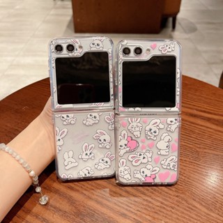 เคสโทรศัพท์มือถือแบบแข็ง กันกระแทก ลายการ์ตูนกระต่ายน่ารัก สีชมพู สําหรับ Samsung Galaxy Z Flip5 Z Flip 3 Flip 4