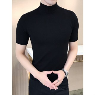 เสื้อกันหนาว แขนสั้น เข้ารูป สีพื้น แบบเรียบง่าย แฟชั่นสําหรับผู้ชาย